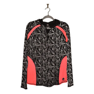 JOHN DEERE $49 Black and Pink‎ Geometric Print Hooded 1/4 Zip Pullover Small